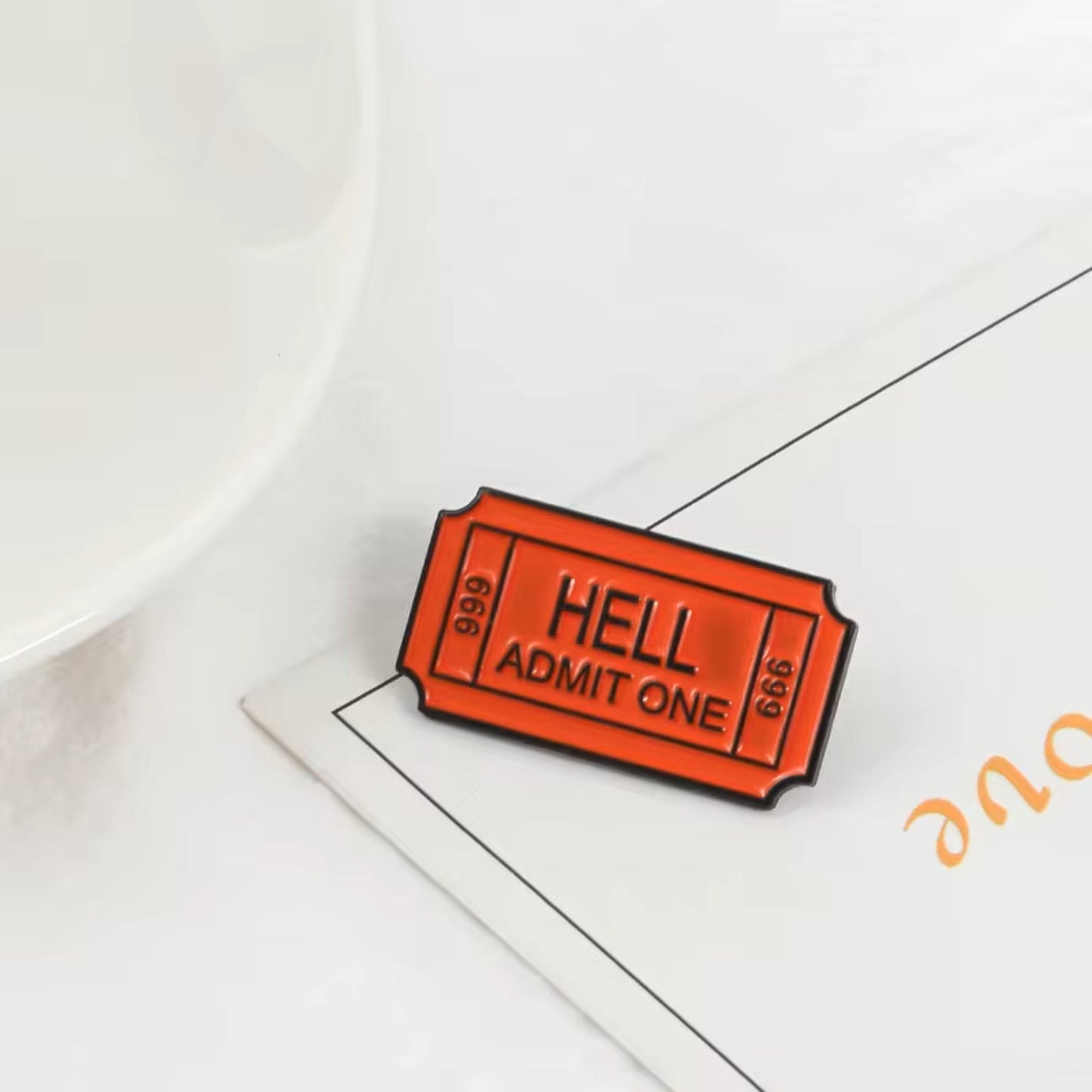 Hell Admit One Ticket Pin, Colourful Enamel Pin, Gift for Him, Gift For Her, Lapel Pin, Funny Enamel Pin, Cute Enamel Pin
