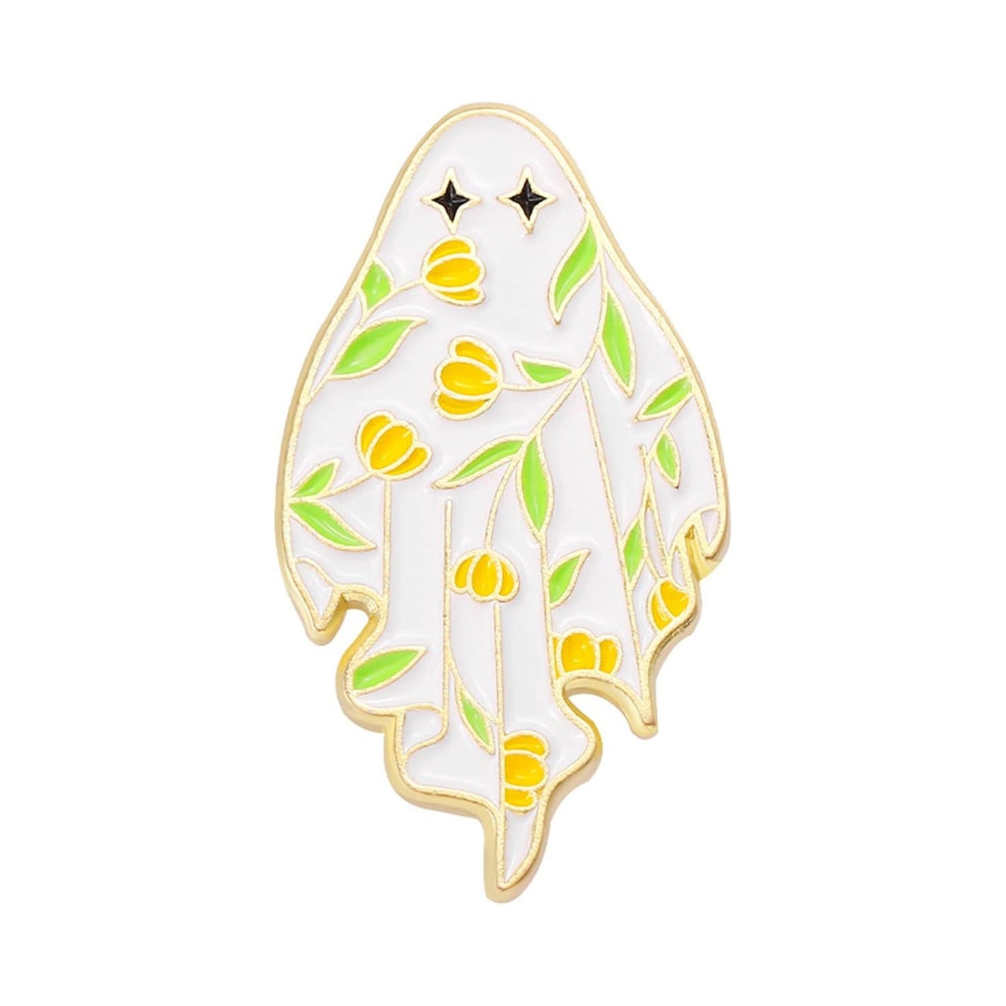 Ghost With Flowers Pin, Colourful Enamel Pin, Gift for Him, Gift For Her, Lapel Pin, Funny Enamel Pin, Cute Enamel Pin