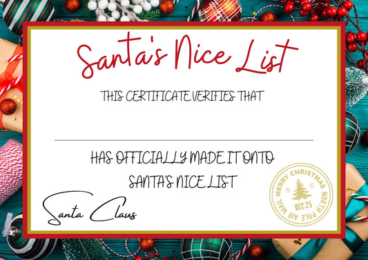 Printable Nice List Certificate * PDF and PNG *