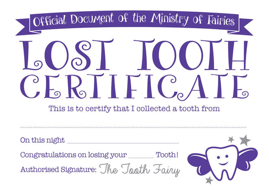 Printable Lost Tooth Certificate and Tooth Receipt * PDF and PNG *