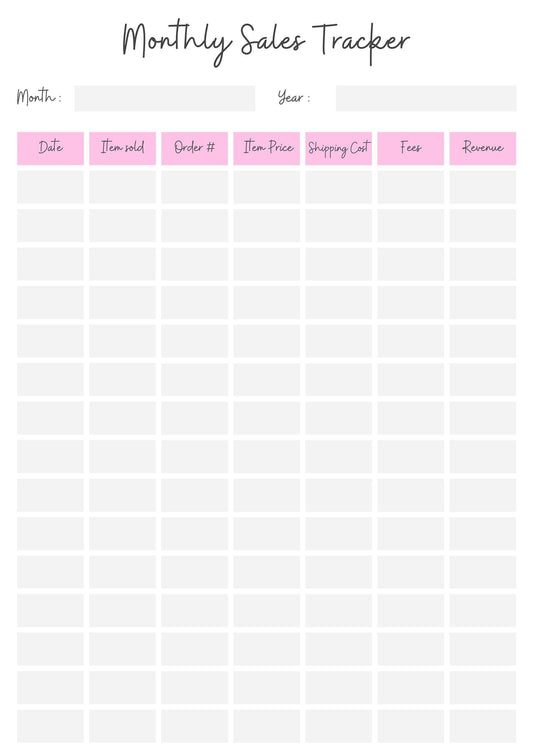 Printable Small Business Monthly Sales Tracker * PDF and PNG*