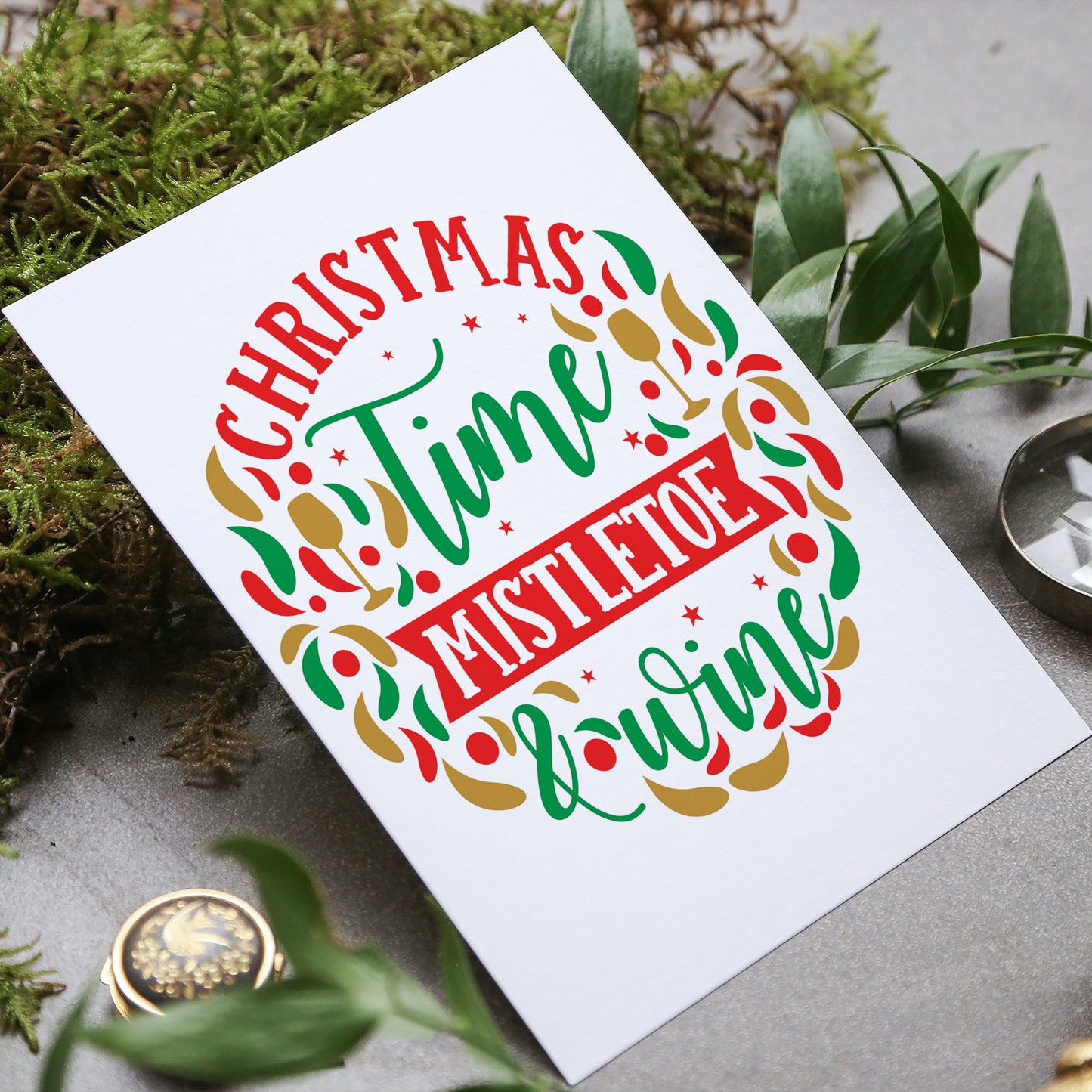 Mistletoe And Wine Christmas Card