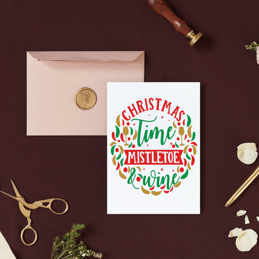 Mistletoe And Wine Christmas Card