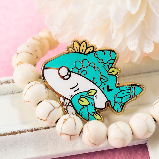Floral Bull Shark Collectible Enamel Pin, Colourful Enamel Pin, Gift for Animal Lover, Lapel Pin, Cute Enamel Pin