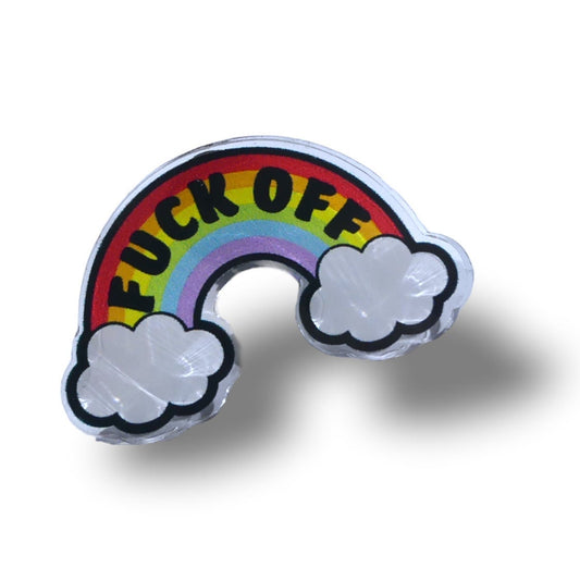 Fuck Off Rainbow Collectible Acrylic Pin, Colourful Pin, Gift for Her, Gift For Him, Lapel Pin, Funny Pin, Fashionable Pin