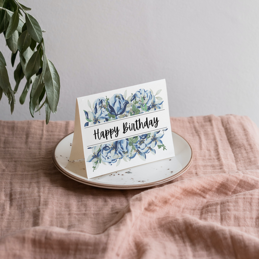 Blue Floral Birthday Card